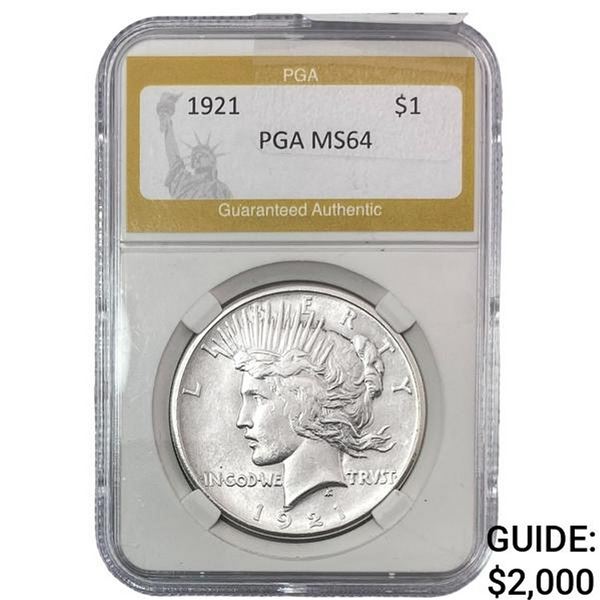 1921 Silver Peace Dollar PGA MS64