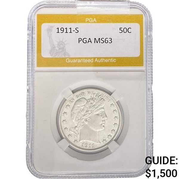 1911-S Barber Half Dollar PGA MS63