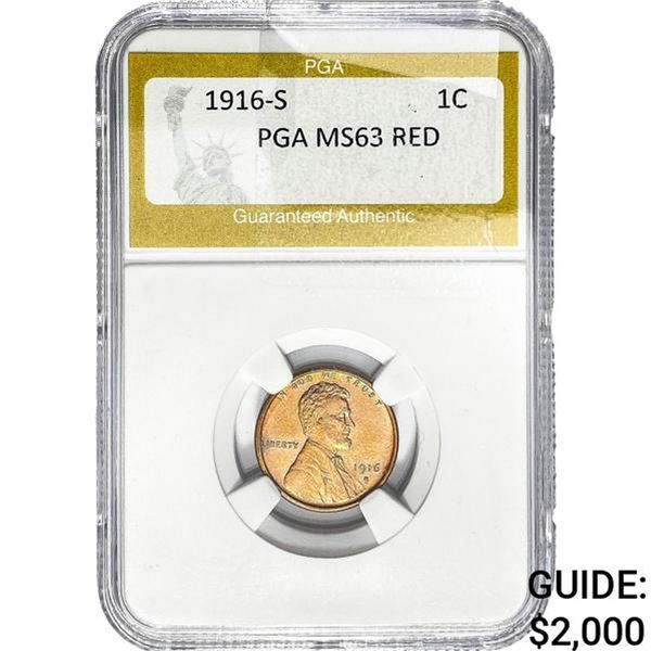 1916-S Wheat Cent PGA MS63 Red