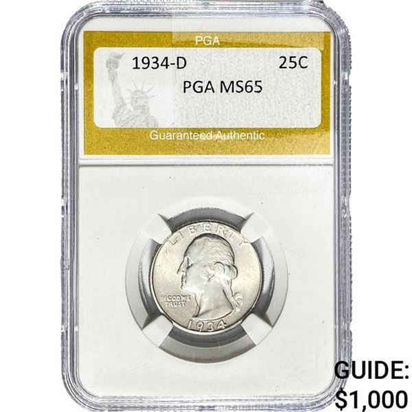 1934-D Washington Silver Quarter PGA MS65
