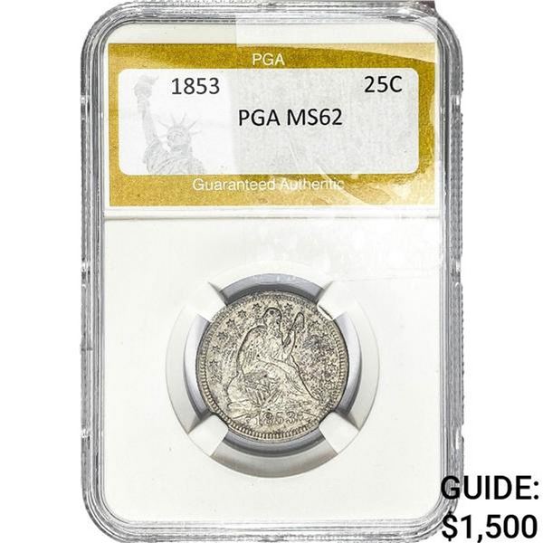 1853 Seated Liberty Quarter PGA MS62