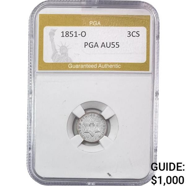 1851-O Silver Three Cent PGA AU55