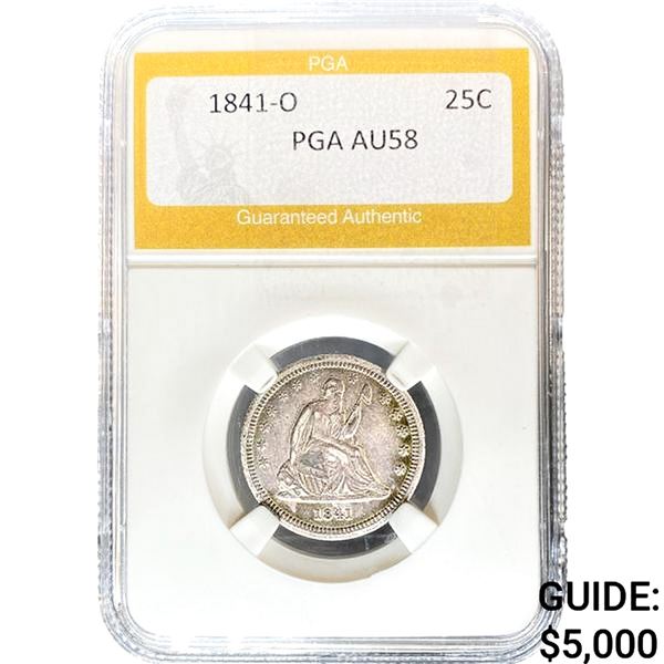 1841-O Seated Liberty Quarter PGA AU58