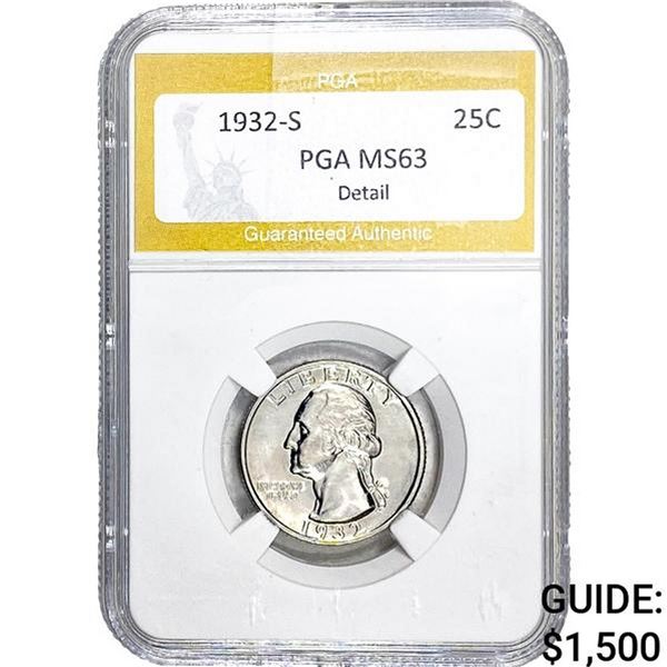 1932-S Washington Silver Quarter PGA MS63 Detail