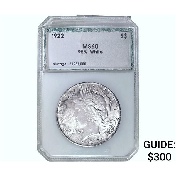 1922 Silver Peace Dollar PCI MS60