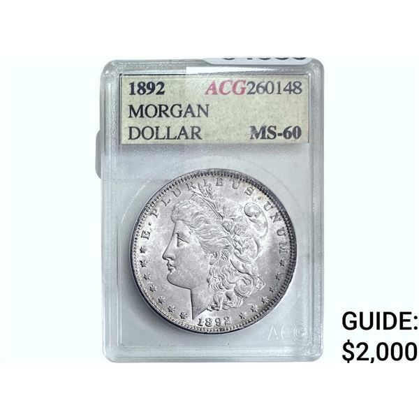 1892 Morgan Silver Dollar ACG MS60