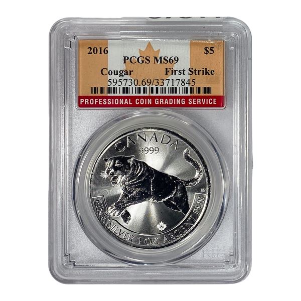 2016 Canada Silver $5 Cougar PCGS MS69 First Strike
