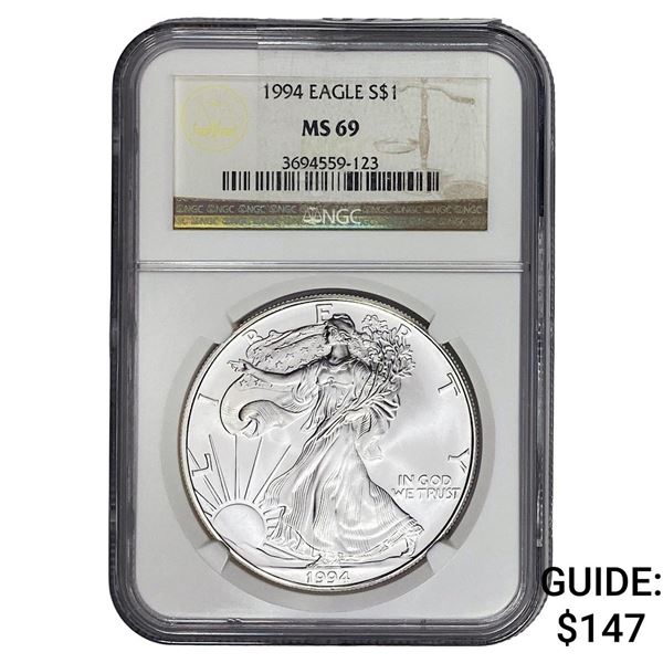 1994 American Silver Eagle NGC MS69