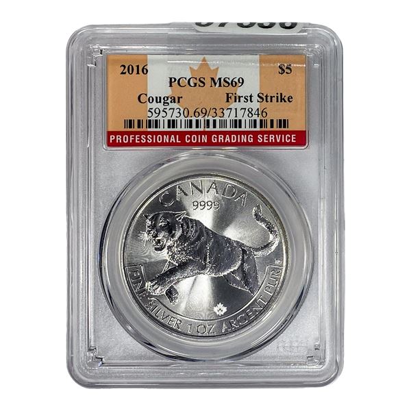 2016 Canada Silver $5 Cougar PCGS MS69 First Strike
