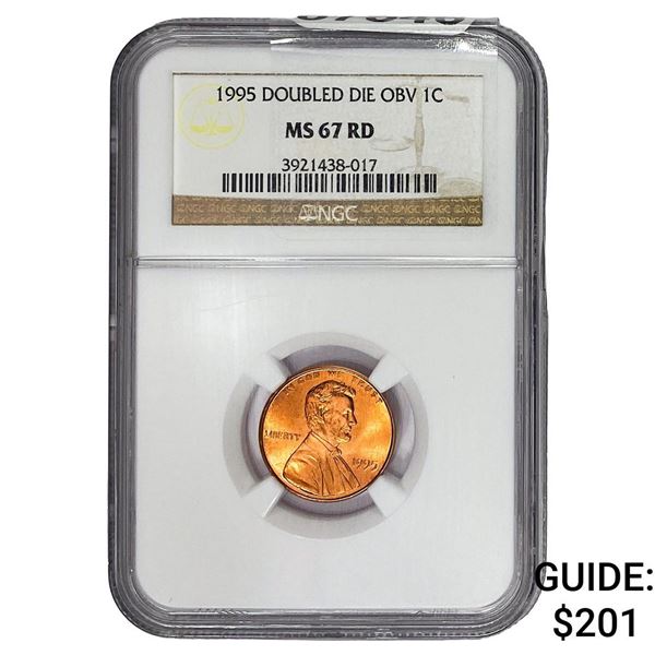 1995 Lincoln Memorial Cent NGC MS67 RD Double Die Obv