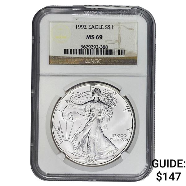 1992 American Silver Eagle NGC MS69
