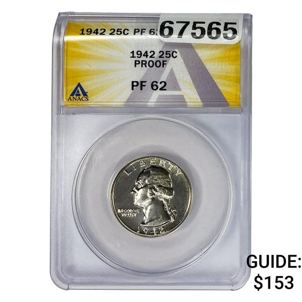 1942 Washington Silver Quarter ANACS PF62