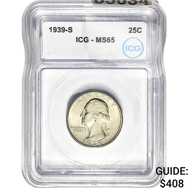 1939-S Washington Silver Quarter ICG MS65