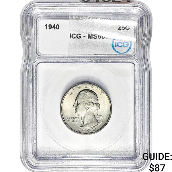 1940 Washington Silver Quarter ICG MS65