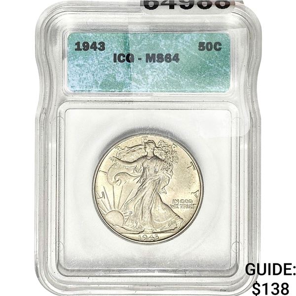 1943 Walking Liberty Half Dollar ICG MS64