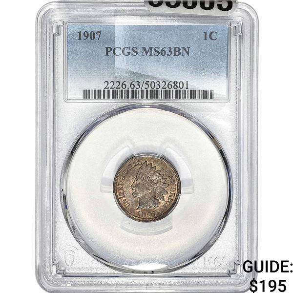 1907 Indian Head Cent PCGS MS63 BN