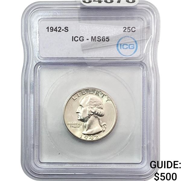 1942-S Washington Silver Quarter ICG MS65