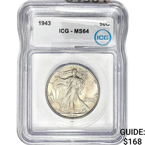 1943 Walking Liberty Half Dollar ICG MS64