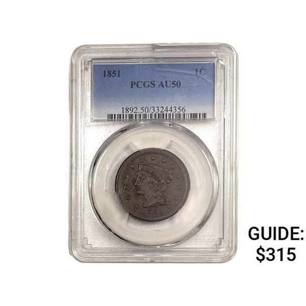 1851 Braided Hair Large Cent PCGS AU50