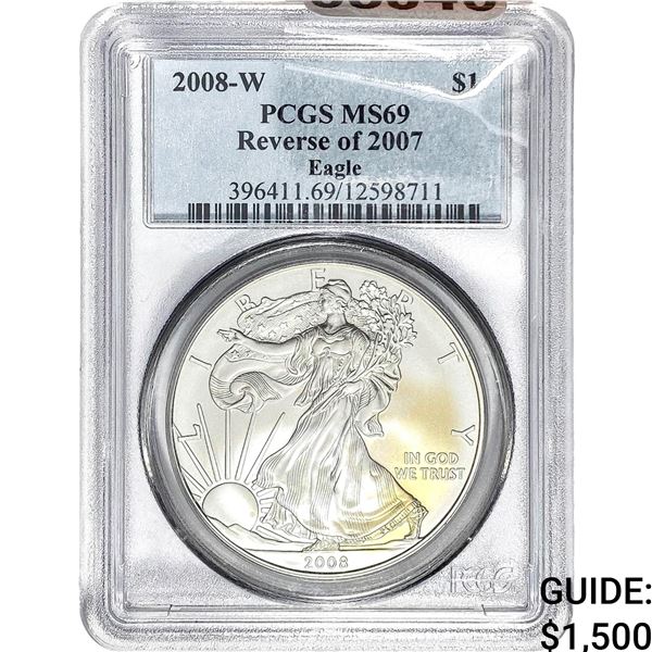 2008-W $1 Silver Eagle PCGS MS69 Rev of 2007