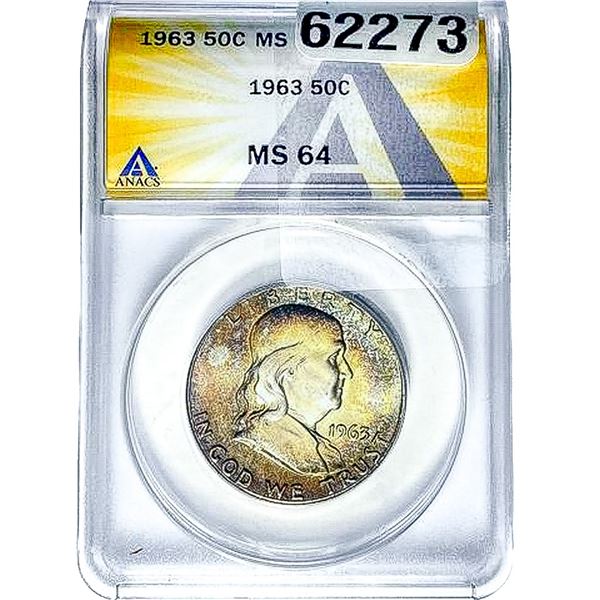 1963 Franklin Half Dollar ANACS MS64