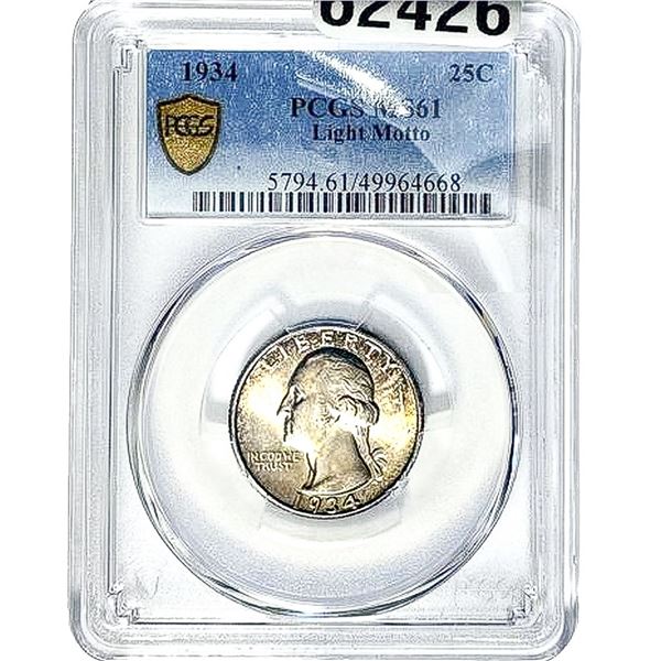 1934 Washington Silver Quarter PCGS MS61 Light Motto