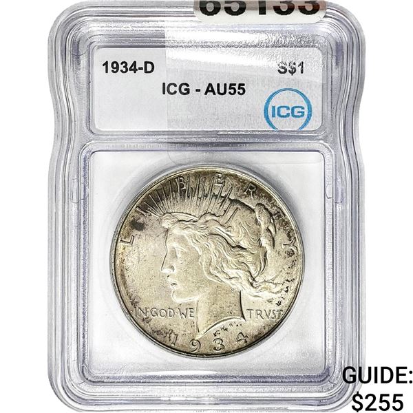 1934-D Silver Peace Dollar ICG AU55
