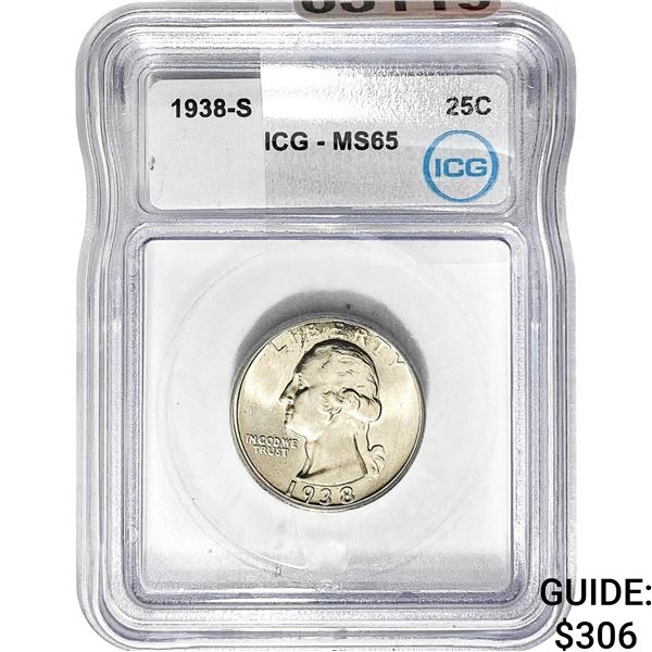 1938-S Washington Silver Quarter ICG MS65