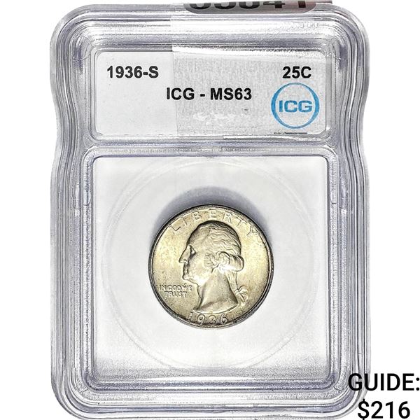 1936-S Washington Silver Quarter ICG MS63