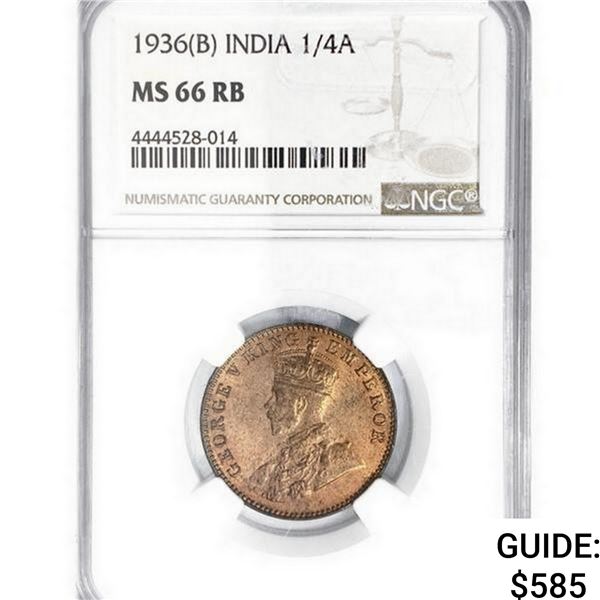 1936[B] 1/4 Anna India Bronze NGC MS66 RB