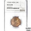 Image 1 : 1936[B] 1/4 Anna India Bronze NGC MS66 RB