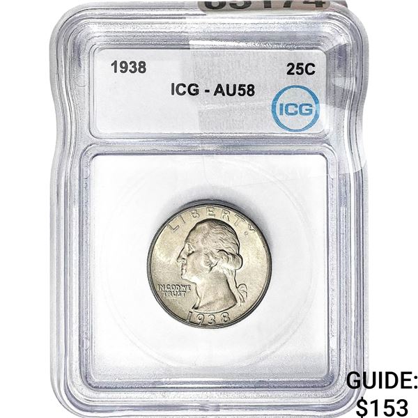 1938 Washington Silver Quarter ICG AU58