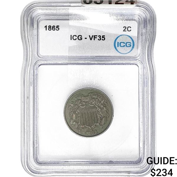 1865 Two Cent Piece ICG VF35