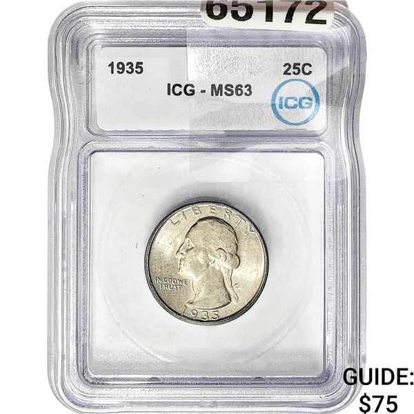 1935 Washington Silver Quarter ICG MS63