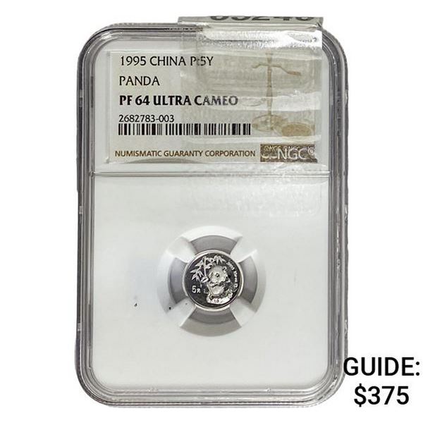1995 1/20oz China Silver Panda Pt5Y NGC PF64 UC