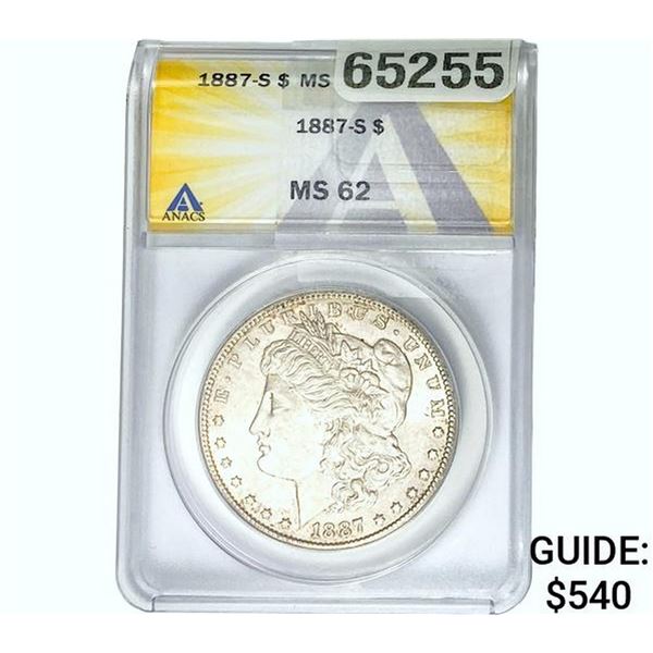 1887-S Morgan Silver Dollar ANACS MS62