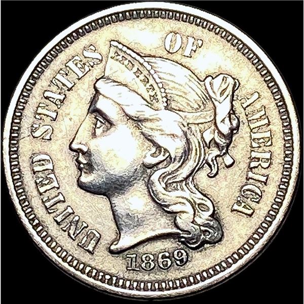 1869 Nickel Three-Cent Piece NEARLY UNCIRCULATED