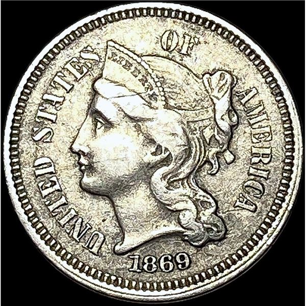 1869 Nickel Three-Cent Piece NEARLY UNCIRCULATED