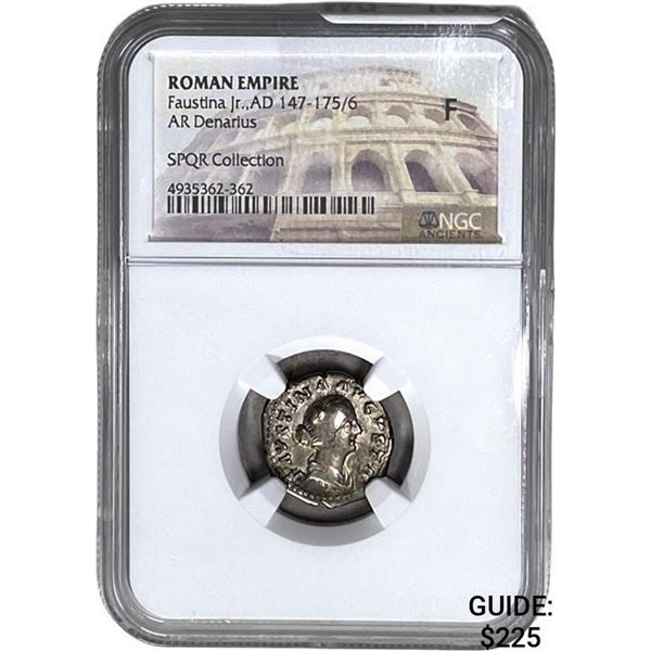 Roman Faustina Jr., AD 147-175/6 Silver Denarius NGC F