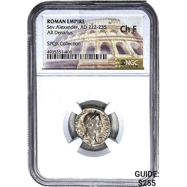 Roman Sev. Alexander, AD 222-235 Silver Denarius NGC Ch F