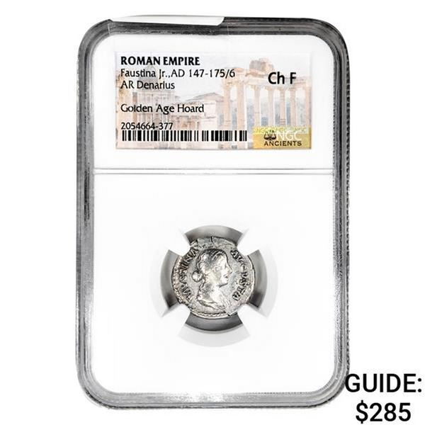 147-175/6 AD Roman Silver Denarius Faustina Jr NGC Ch Fine