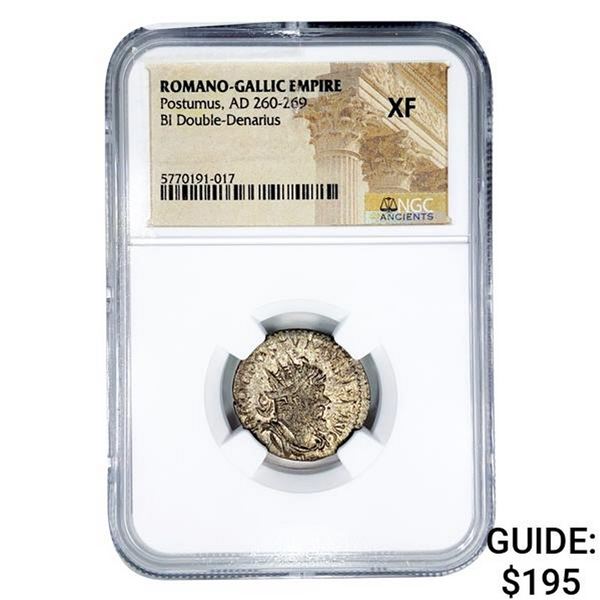 260-269 AD Roman BI Dbl Denarius Postumus NGC XF