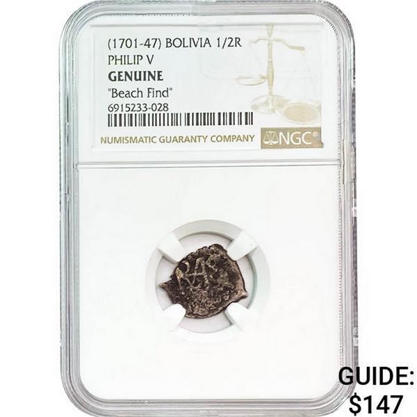 [1701-47] Bolivia 1/2 Real Philip V "Beach Find"