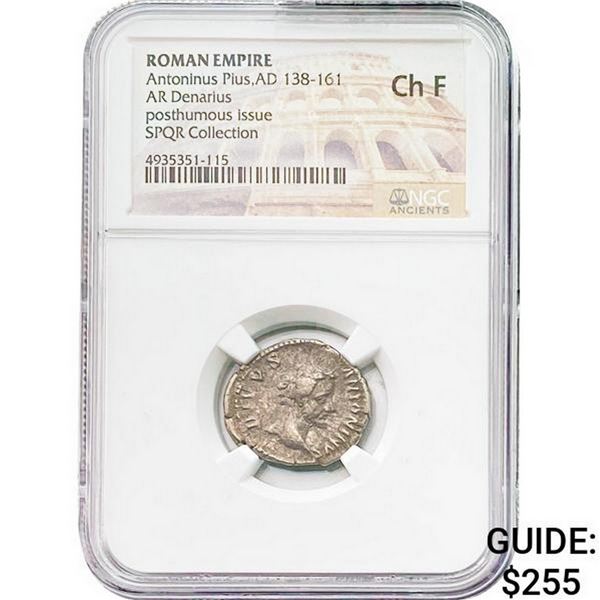 Roman Antoninus Pius, AD 138-161 Silver Denarius NGC