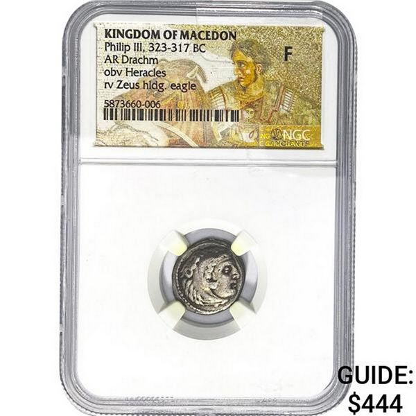 Macedon Philip III, 323-317 BC Silver Drachm NGC F