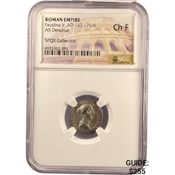 Roman Faustina Jr., AD 147-175/6 Silver Denarius NGC Ch F