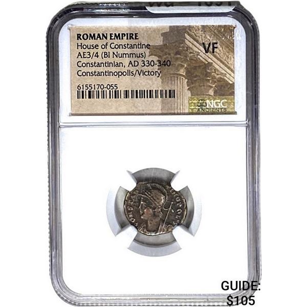 Roman Constantinian, AD 330-340 AE3/4 BI Nummus NGC VF