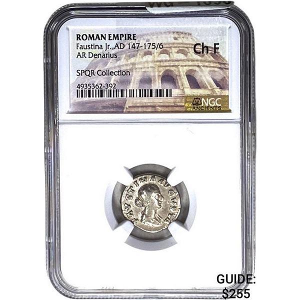 Roman Faustina Jr., AD 147-175/6 Silver Denarius NGC Ch F