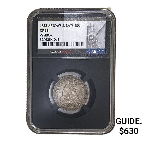 1853 Seated Liberty Quarter NGC XF45 Arrows & Rays