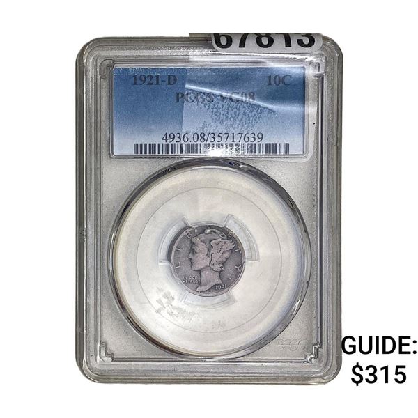1921-D Mercury Silver Dime PCGS VG08